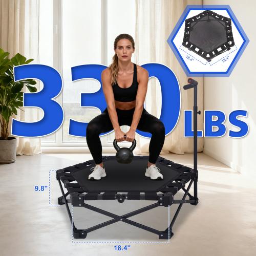 37" Foldable Mini Trampoline One-Step Fold & Open Rebounder Trampoline for Adults 330lbs Max Load 3-Level Adjustable T-Bar Indoor & Outdoor Workout