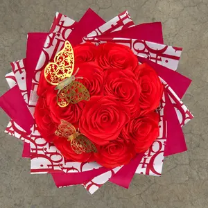 Red Eternal Rose Butterfly Bouquet Flower Decor Decorative Gift Decoration standing Bouquet
