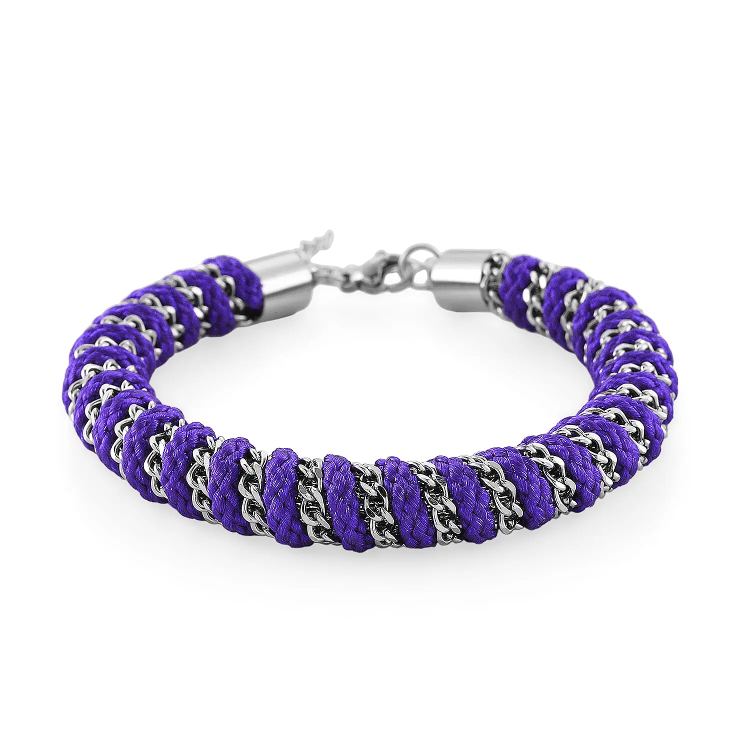 Purple Color Cord Bracelet in Stainless Steel (8-10In)