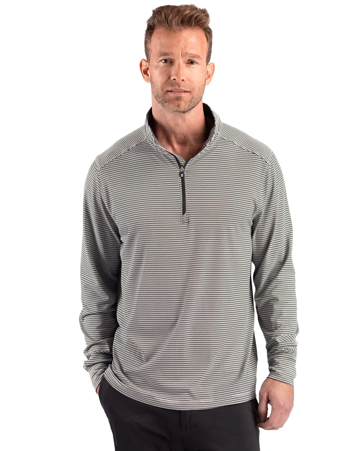 Cutter & Buck Forge Recycled Double Stripe Four-Way Stretch Mens Quarter Zip Pullover