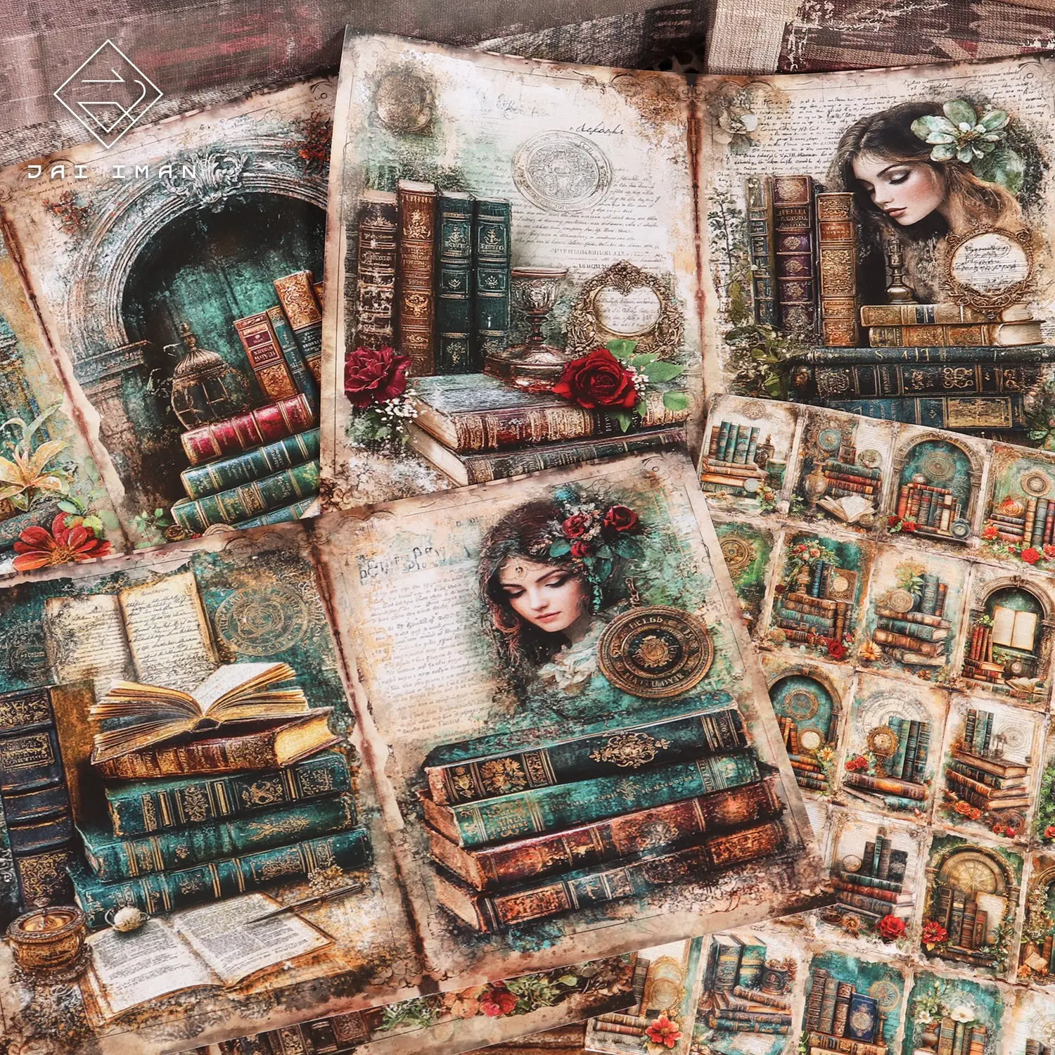 JAIIMAN 66pieces (16 A5 papers and 50stickers)Vintage Library Collage Junk Journal Kits, Diy Kit, for Scrapbooking Supplies, Arts Crafts, Collage Decoration, Diary Accessories, Decorative Stickers, Craft Enthusiasts
