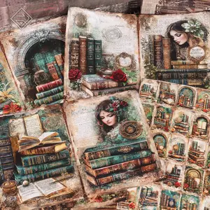 JAIIMAN 66pieces (16 A5 papers and 50stickers)Vintage Library Collage Junk Journal Kits, for Scrapbooking Supplies, Arts Crafts, Collage Decoration, Gift Wrapping Paper, Background Pad, Diary Accessories, Handmade Waste Diary, Craft Enthusiasts