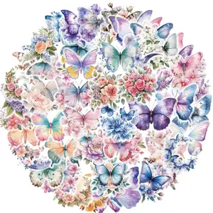 Butterfly Pattern Sticker, 50pcs/set Waterproof Self Adhesive Decor Paper, Decor Sticker for Gift Greeting Card Water Bottle Laptop Phone, Ornaments
