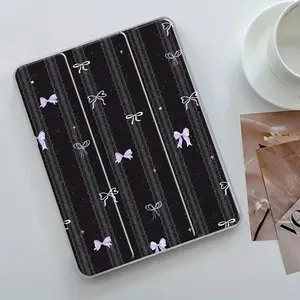 Gothic Lace Purple Bow Design iPad Case Transparent Acrylic Hard Back Panel With Pencil Slot，Suitable for Ipad mini pro air. Scratch-resistant Ultra-thin Protective Case, Shock-resistant Full Cover Protective Case Suitable for Offices Schools and Homes