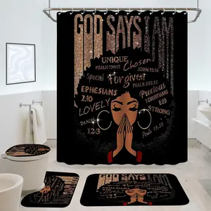 Home Decor Girl Pattern Bathroom Decor Set, 4 Counts/set Non-slip Bathroom Rugs & Shower Curtain with Hooks, Accessories Decoration for Bathing, Chill Room Accessories, Home Essentials