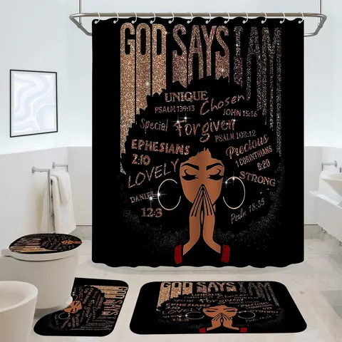 Home Decor Girl Pattern Bathroom Decor Set, 4 Counts/set Non-slip Bathroom Rugs & Shower Curtain with Hooks, Accessories Decoration for Bathing, Chill Room Accessories, Home Essentials