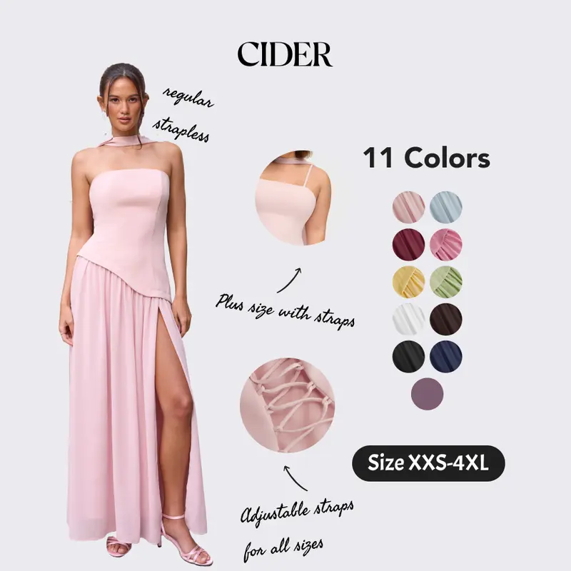 Cider Elegant Vacation Bandeau Dress for Beach Holiday, Sexy Lace Up Maxi Dresses, Ladies Sundress with Scarf, Party Gowns