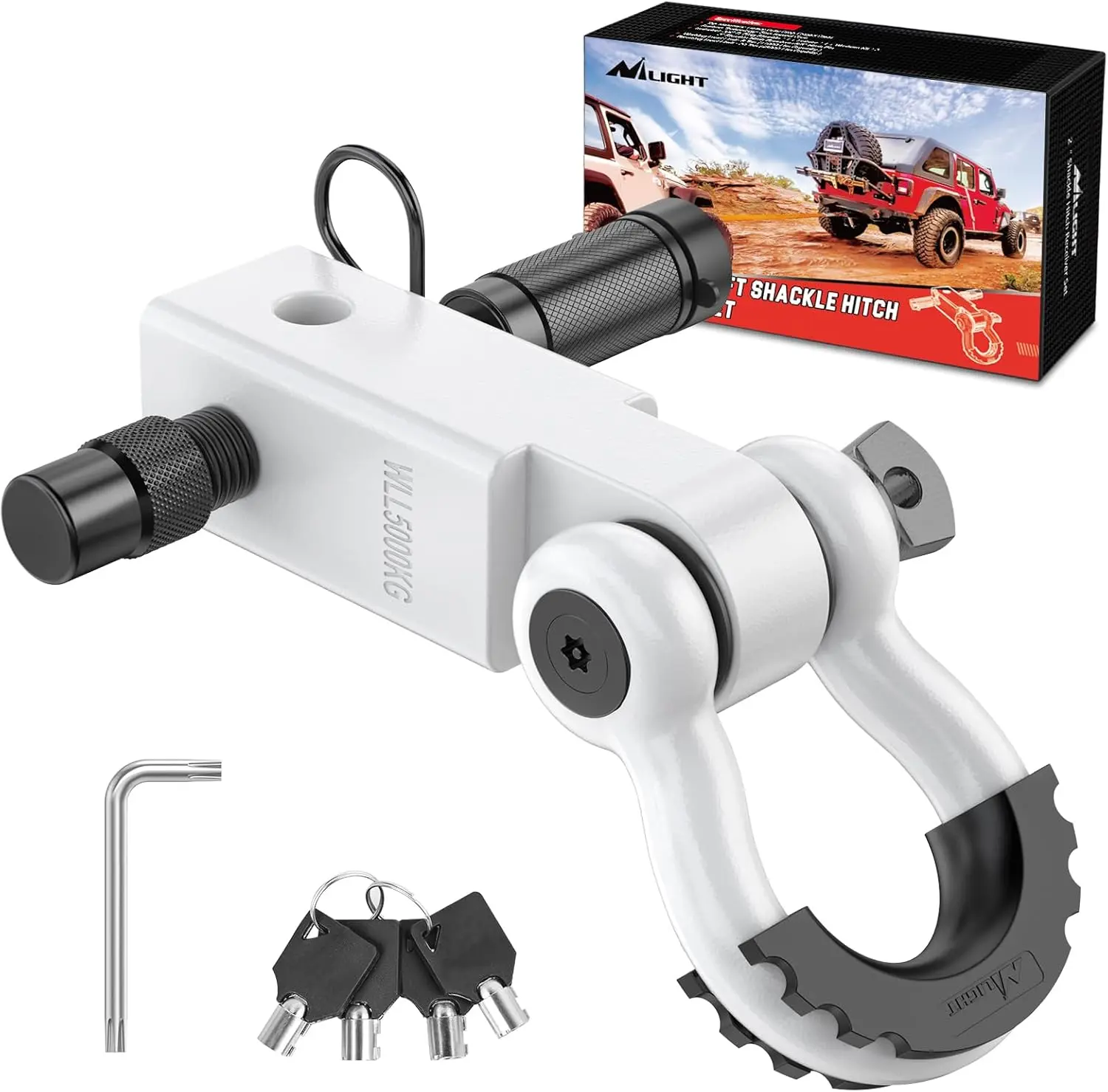 Nilight 2-Inch Anti-Theft Shackle Hitch Receiver Kit, 45000 LBs High Load Breaking Strength, 3/4" D-Ring Shackle, 5/8" Trailer Hitch Lock Pin, Drop Forged Solid Easy-Install Heavy-Duty Towing Accessory, Standard Fit for Trucks, Off Road (White)