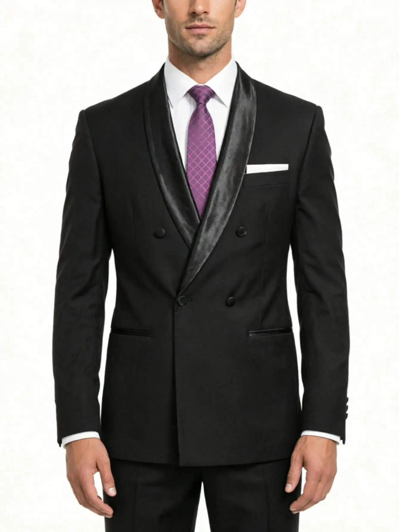 Menswear Plain Stylish Slim-Fit Men’s Double-Breasted Polyester Button-Front Taisto Formal Suit Jacket, Suitable for Weddings, Banquets (Single Jacket)