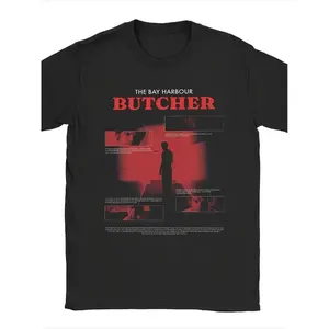 Mens The Bay Harbour Butcher Dexter Morgan Print T-shirt - 180g Cotton Casual Fabric Menswear Alternative, Dark TV Show Fan Short-Sleeve Serial Killer Aesthetic Tee