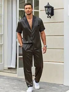 EKOUAER Men's Satin Silk Pajamas Set 2 Piece Button Down Sleepwear Long Pants Loungewear with Pockets Classic Fitted Set