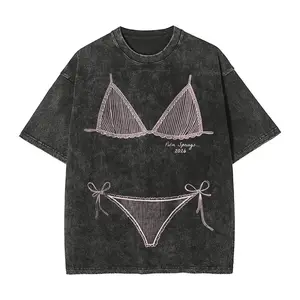 Bikini Graphic Washed T-shirt ,Last Splash Seashells and Wedding Bells, Bikini Body Illusion Shirt, Unisex Oversized Washed T-Shirt, Faded Graphic Tee