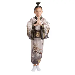 Japanese Kimono Costume Dress For Kids - Traditional Kimono Dress with Wide Sleeves, Obi Sash & Big Back Bow, Matching Hairpin & Tabi Socks - Perfect for Character Day, Pretend Play Fun, Theme Party & Cosplay