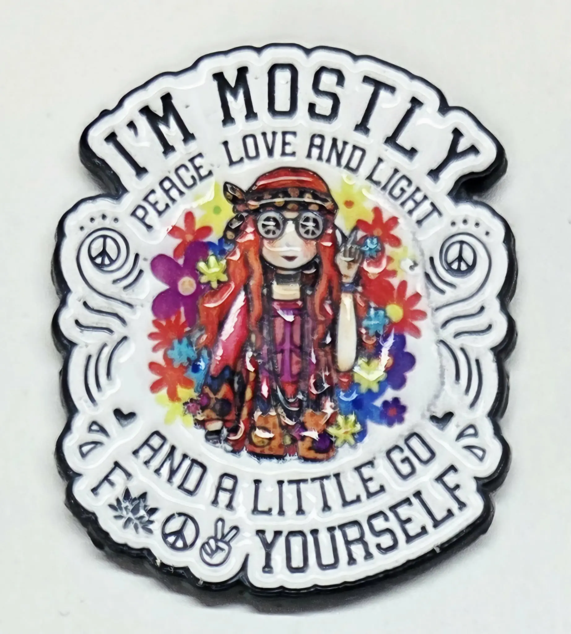 Peace Love Light Hippie Enamel Magnetic Needle Minder ~ Needle Keeper - Cross Stitch Embroidery Needlepoint Sewing Accessory Notion