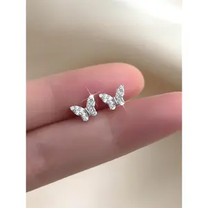 Rhinestone decorative butterfly pattern earrings, party fashion jewelry, everyday outfit accessory, stylish and versatile, exquisite jewelry ideal as a birthday gift GARMENTARY