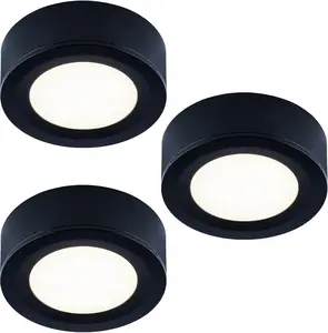 Wired LED Puck Lights 120V (2.7Wx3) Plug-in Lighting Warm White, LED Cabinet Light for Kitchen Can Be Surface Mount or Recess Mount, Black