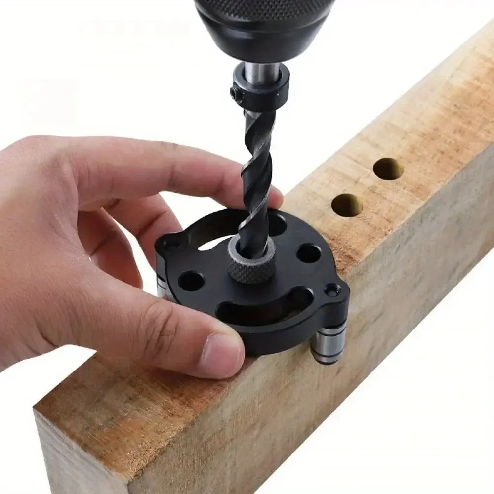 Self Centering Doweling Jig, Self Center Dowel Jig Handheld Drill Guide for Straight Holes Wood Panel Hole Puncher Locator Tool Drill Attachment