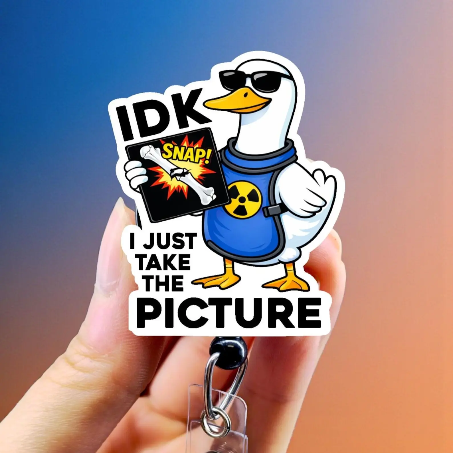 Silly Xray Goose Badge Reel, Xray Girl Creations, Radiology Badge Clip, Xray Tech ID Holder, Cute Badge reel for Radiology Techs. Retractable swivel clip with a 360 rotation.  Badge pull