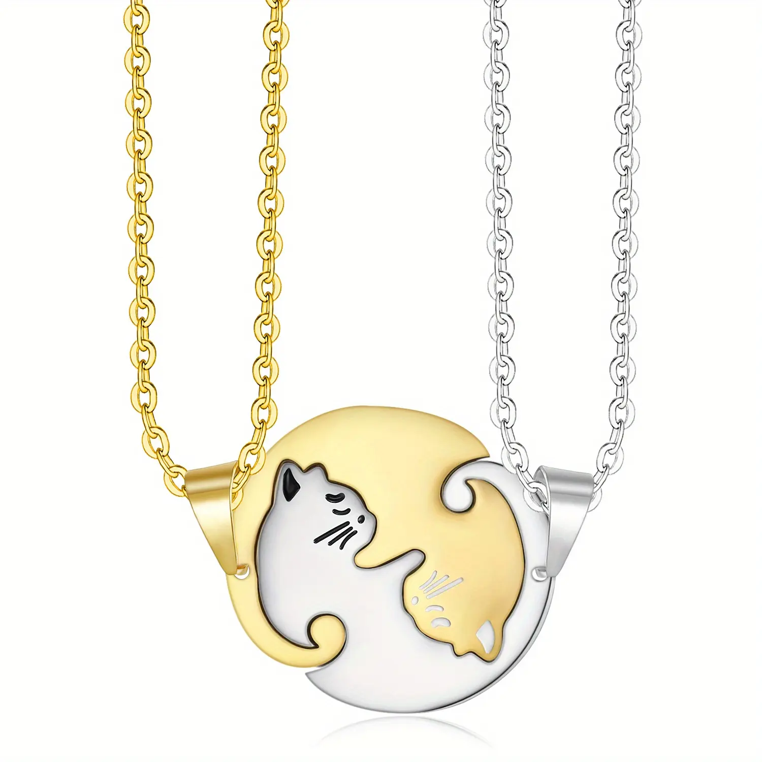 Unisex Hugging Kitten Pendant Necklace, Stainless Steel Patchwork Jewelry, Casual Fashion Modern Accessories for Holiday Gifts, Minimalist Chain Necklace, Dainty Necklace