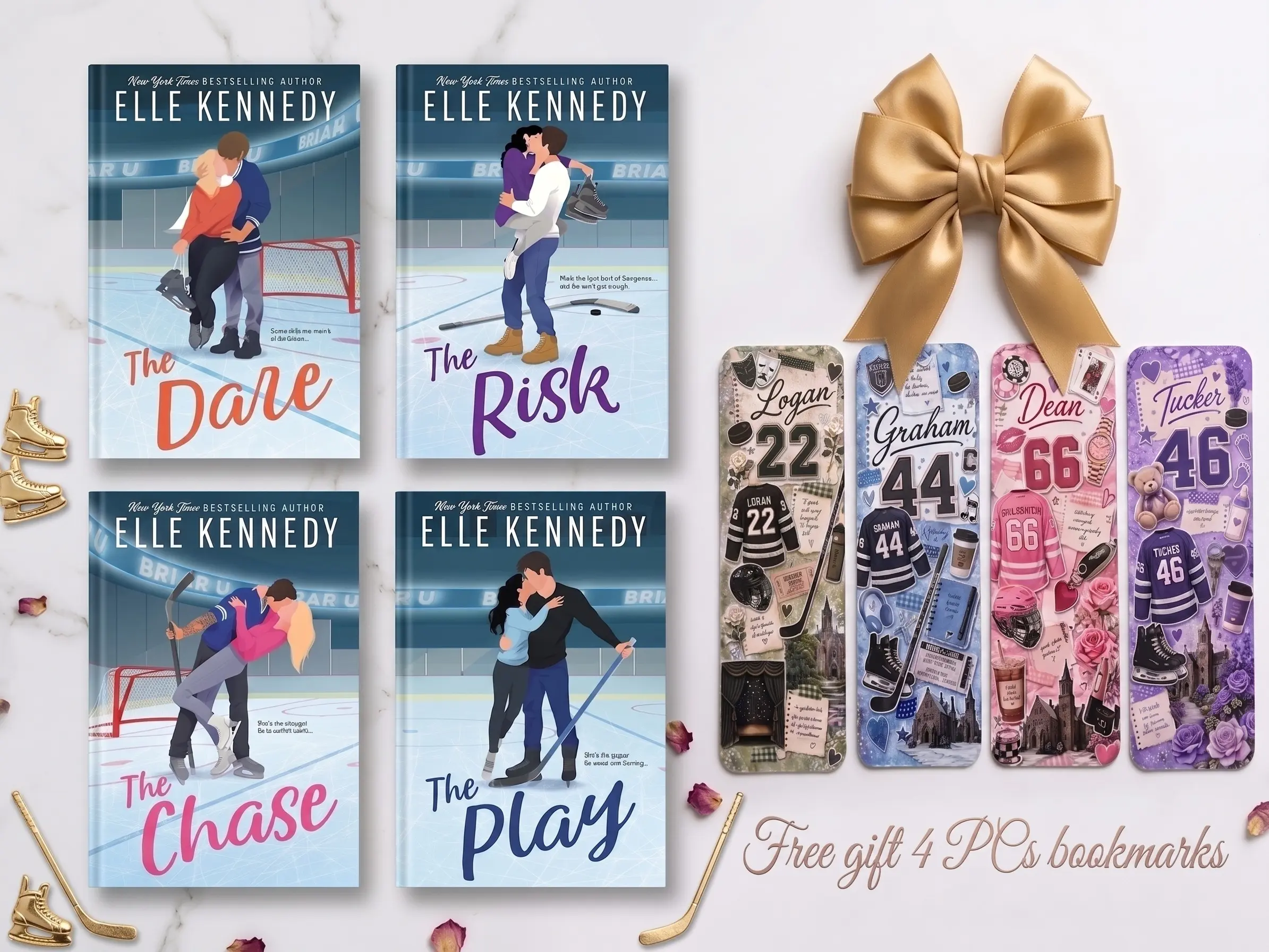 (Combo 4) Briar U Book Collection by Elle Kennedy, Contemporary College Hockey Romance Series, Includes 4 Bonus Bookmarks, English Book Set