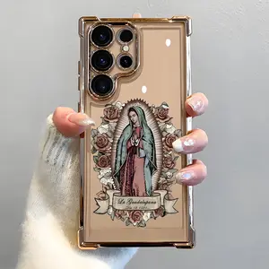 Virgen De Guadalupe Phone Case, Electroplated Cover with Airbag Shockproof Slim Soft TPU Cover for Samsung S25 S24 S23 S22 Ultra S25Edge S24FE Plus S25+ Virgin Mary Maria
