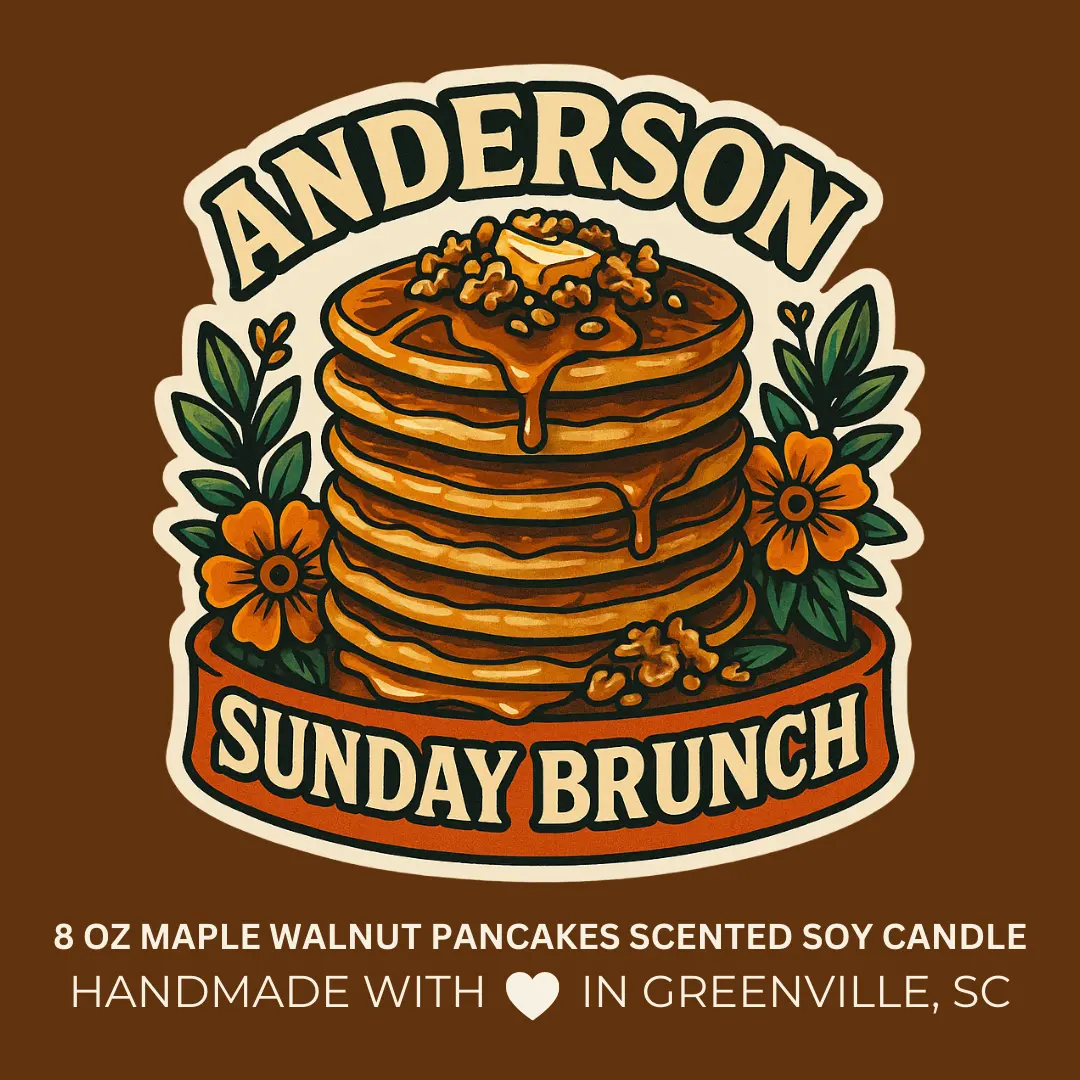 Anderson Sunday Brunch - Maple Walnut Pancakes Scented 8 oz Soy Candle - Falling For Greenville, SC Collection - Hand-Poured in Greenville, SC