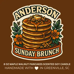 Anderson Sunday Brunch - Maple Walnut Pancakes Scented 8 oz Soy Candle - Falling For Greenville, SC Collection - Hand-Poured in Greenville, SC