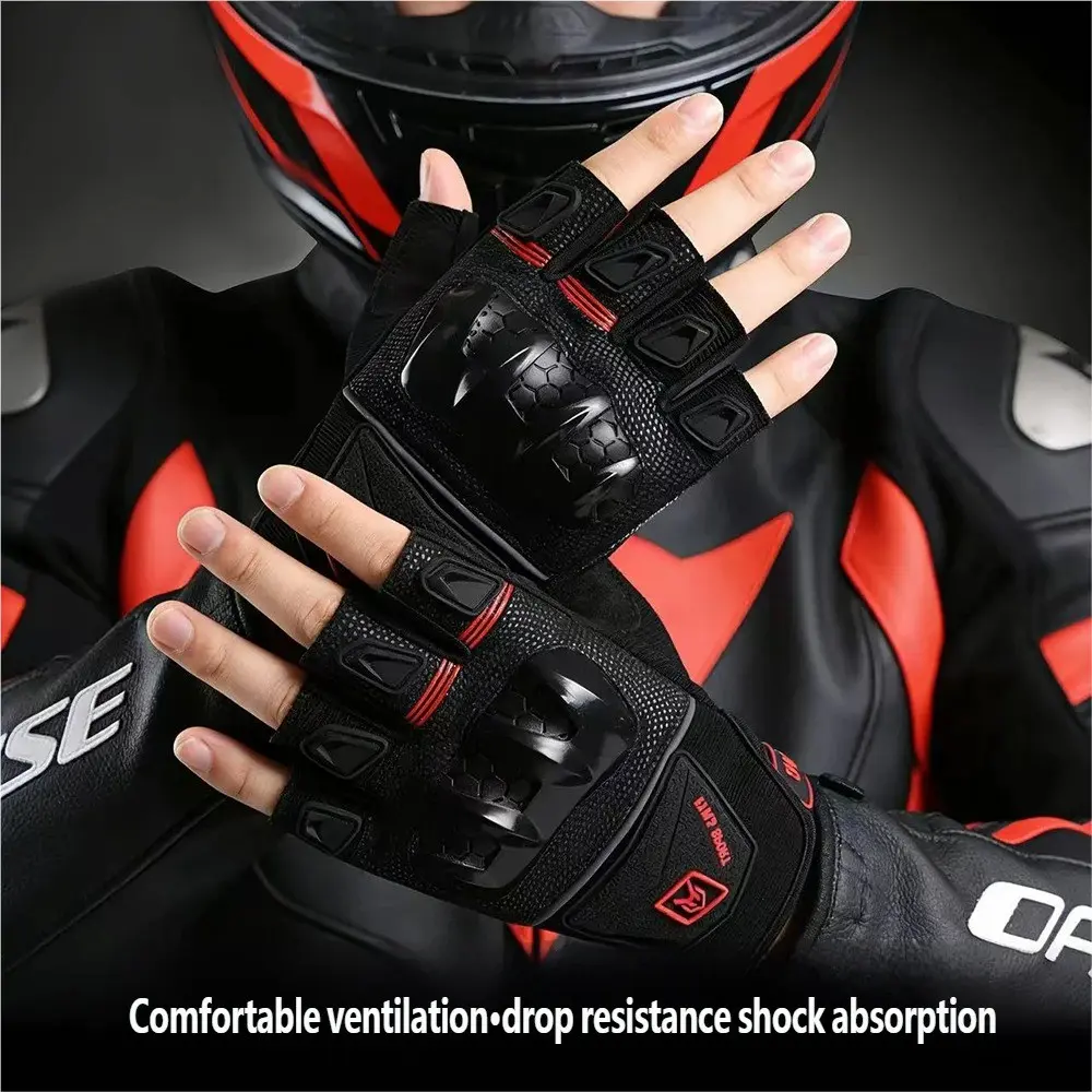 Men's Motorcycle Riding Half Finger Gloves, Summer Breathable Thin Touchscreen Anti-Fall Racing Motorbike Short Finger Gloves, Motorcycle Gear, Protective Gloves, Motobike Riders Gear