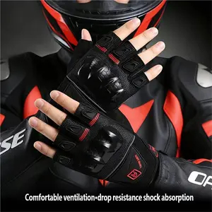 Men's Motorcycle Riding Half Finger Gloves, Summer Breathable Thin Touchscreen Anti-Fall Racing Motorbike Short Finger Gloves, Motorcycle Gear, Protective Gloves