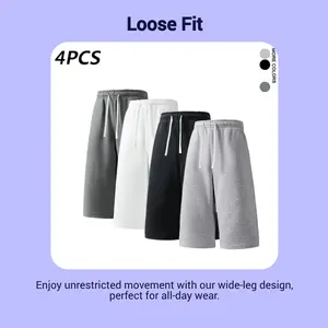 4 Pack Men's Plain Beige 3/4 Sweatpants | High-Quality Versatile Casual Trousers for Daily Wear | 1 Pack Available