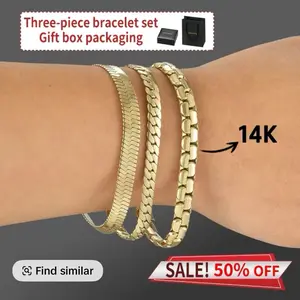 Three-piece 14K gold-plated bracelet set Cuban chain