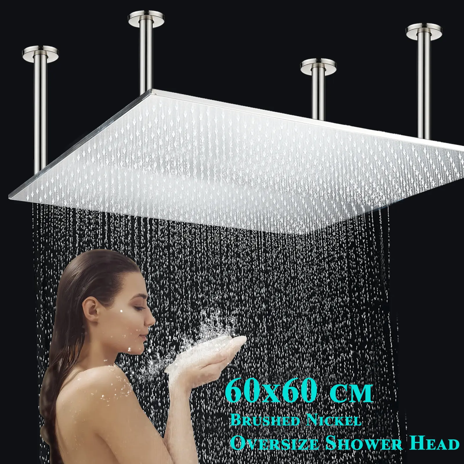 Bathroom 24 inch Shower Head Ceiling Mount Large Rain Shower Heads Square Showerheads High Pressure Luxury Rainfall Shower Heads Stainless Steel Bath Showerhead Waterfall Full Body Coverage Brushed Nickel