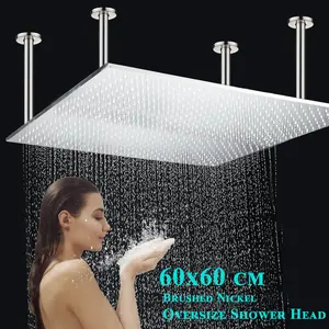 Bathroom 24 inch Shower Head Ceiling Mount Large Rain Shower Heads Square Showerheads High Pressure Luxury Rainfall Shower Heads Stainless Steel Bath Showerhead Waterfall Full Body Coverage Brushed Nickel