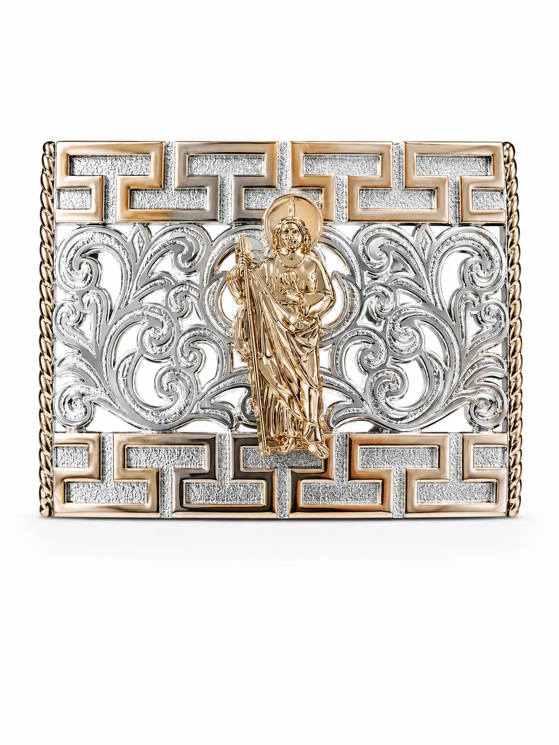 Saint Jude Western Cowboy Belt Buckle Silver & Gold Religious Buckle