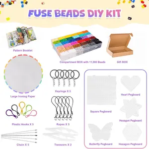 Kids Bead Kit 24000 Pieces, 24 Colors 5mm Iron Beads Set, Fluorescent Colors, 6 Nail Boards, DIY Craft Kit Birthday Christmas Gift, Beads Charms Accessories