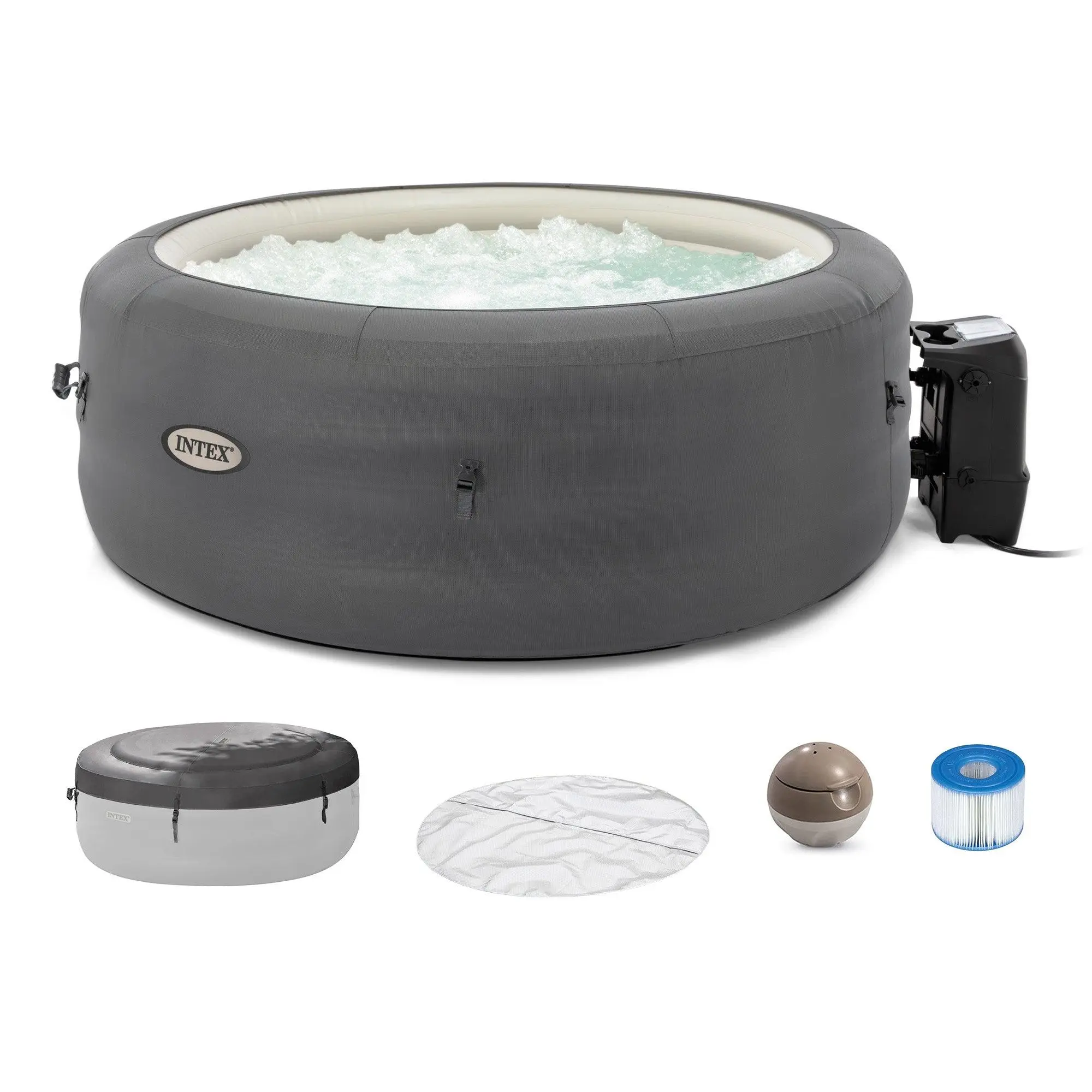 Intex SimpleSpa Bubble Massage 4 Person Inflatable Hot Tub with Insulated Cover Intex SimpleSpa Bubble Massage 4 Person Inflatable Hot Tub with Insulated Cover