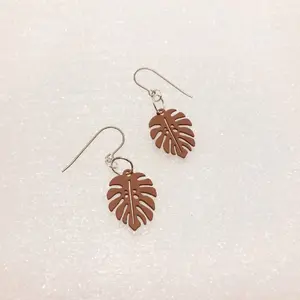Monstera Leaf Dangle Earrings, Nickel Free, Hypoallergenic, Brown Leaf Design, Titanium Posts, Plant Jewelry, Gift Idea for Plant Lovers