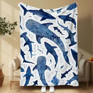 Shark Pattern Blanket, Soft Warm Throw Blanket, Air-conditioned Room Blanket, Warm Nap Blanket for Home Office Travel, Lightweight Blanket b1212