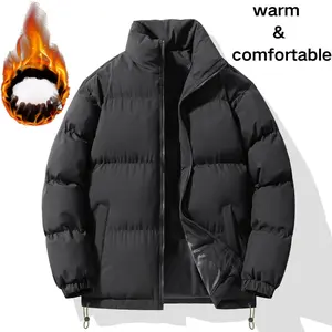 Solid color versatile coat for autumn and winter, cotton-padded jacket, couple's same thick, trendy and fashionable stand-up collar coat Man Menswear