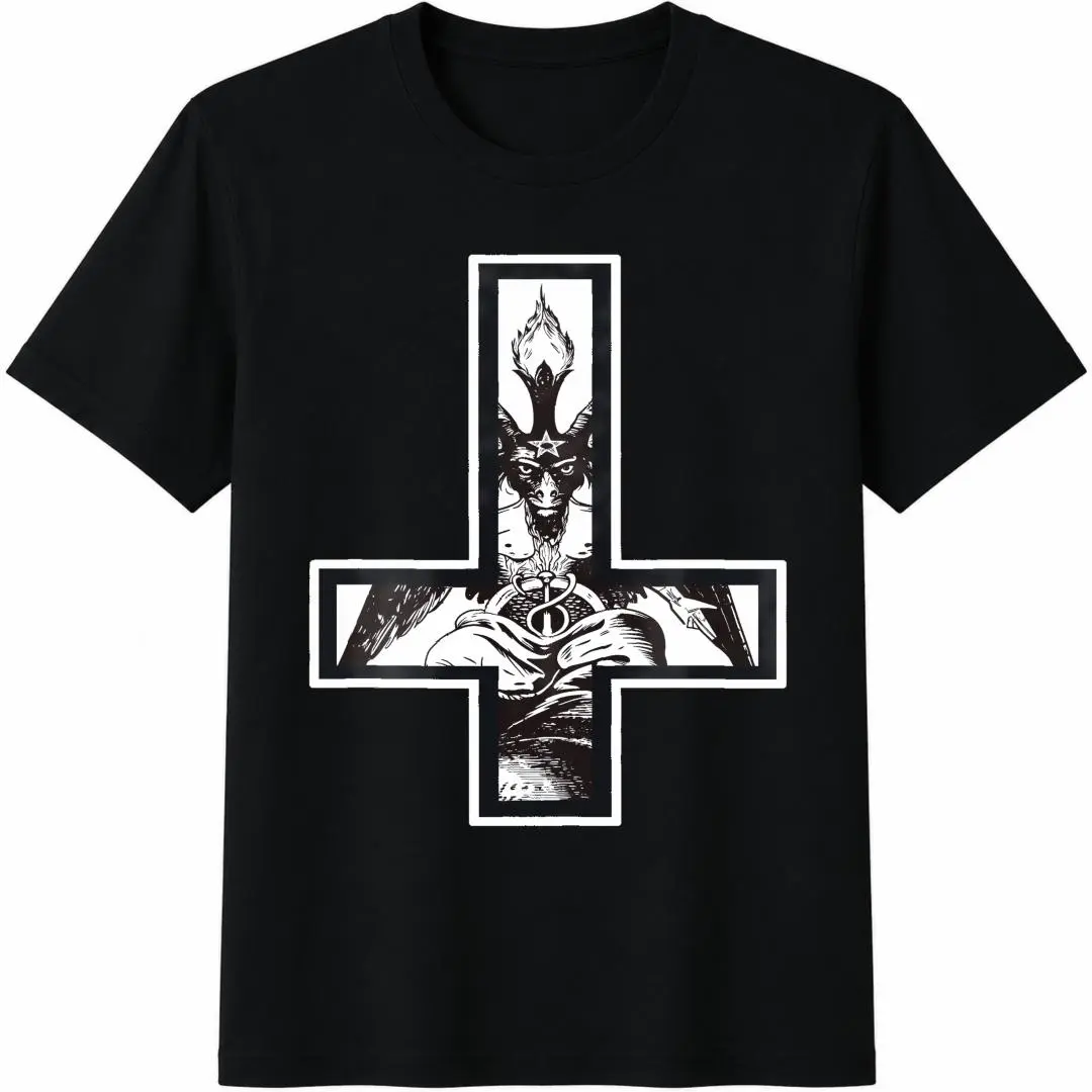 T Shirt Print ,Graphic-Cotton Tees Cartoon Round Neck Short Sleeve, Baphomet Inverted Cross Occult Satanism Hail Satan T-Shirt ,Y2K,Oversized Shirt Men,With Shirt,Summer Tops,Shirt Suitable