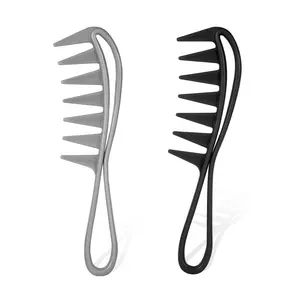 2 Pcs Wide Tooth Comb, Large Texture Combs Wide Tooth Curl Comb Shark Teeth Hairstyle Tool for Curly Wet Wavy Thick Hair Wigs Barber Salon, Women Men (Black) White Haircare Heatless