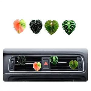 Four-Leaf Clover Car Air Vent Clip Set, Silver Color Acrylic Heart Leaf Design, Fresh Scented Plant Interior Decoration Gift for Drivers, Car Interior Accessories