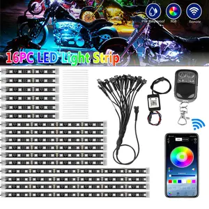 16PCS Motorcycle LED Underglow Kit, 4 Key Remote Control App Control Motorcycle Lights Music Waterproof RGB LED Motorcycle Light Kit