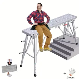 Heavy-Duty Adjustable Folding Work Platform Scaffolding Ladder & Bench - 800 Capacity, Portable Step Stool with -Slip Treads, Adjustable Height (31.5-49.21"), Folding Design for, RV, Painting, Car Washing,