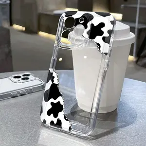 Cow Print Corner Case for iPhone 16 15 14 Pro Max 13 12 11 XR XS E Plus Non-Yellowing Clear Crystal Drop-proof slim Silicone Cover