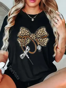 Leopard Coquette Bow Phlebotomist T-Shirt, Nurse Phlebotomy Phleb Tee Gift, Cute Medical Graphic Shirt, Healthcare Worker Outfit, Trendy Womenswear, Menswear, Full Color 🐆🎀🩸✨