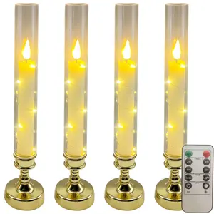 4 Flameless Candles with Remote Timer, Battery Operated LED Cone Candles, Star Shape Candle Holder, Perfect for Home Wedding Party Christmas Valentine's Day, Decorative Night Light