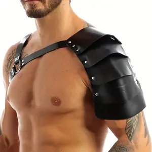 Men's Single PU Leather Shoulder Armor with Belt, Warrior Role-Playing Cosplay Prop, Durable & Stylish Design for Costumes