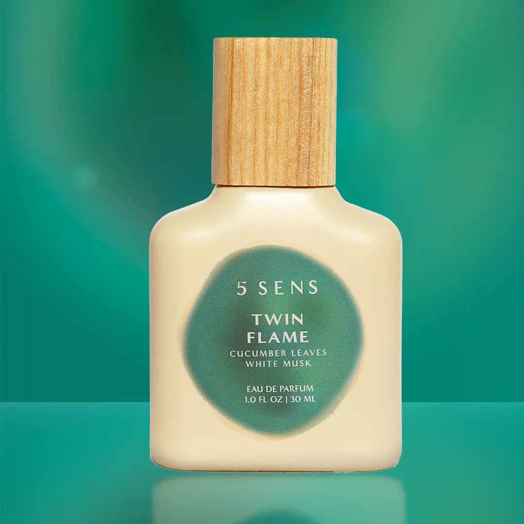 5 SENS Twin Flame Sandalwood Perfume | For the Connection You Can't Explain | Eau de Parfum 30mL & 10mL | Cucumber Leaves, Cardamom, Indian Sandalwood, White Musk | Long-Lasting Clean Vegan Fragrance