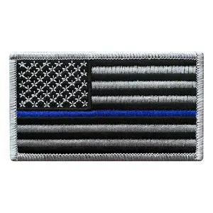 USA Flag Subdued Thin Blue Line Police Patch [3.5 X 2.0-Iron on Sew on-BP7]